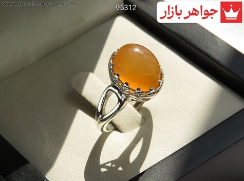 انگشتر نقره عقیق یمنی نارنجی طرح شیوا زنانه [شرف الشمس]